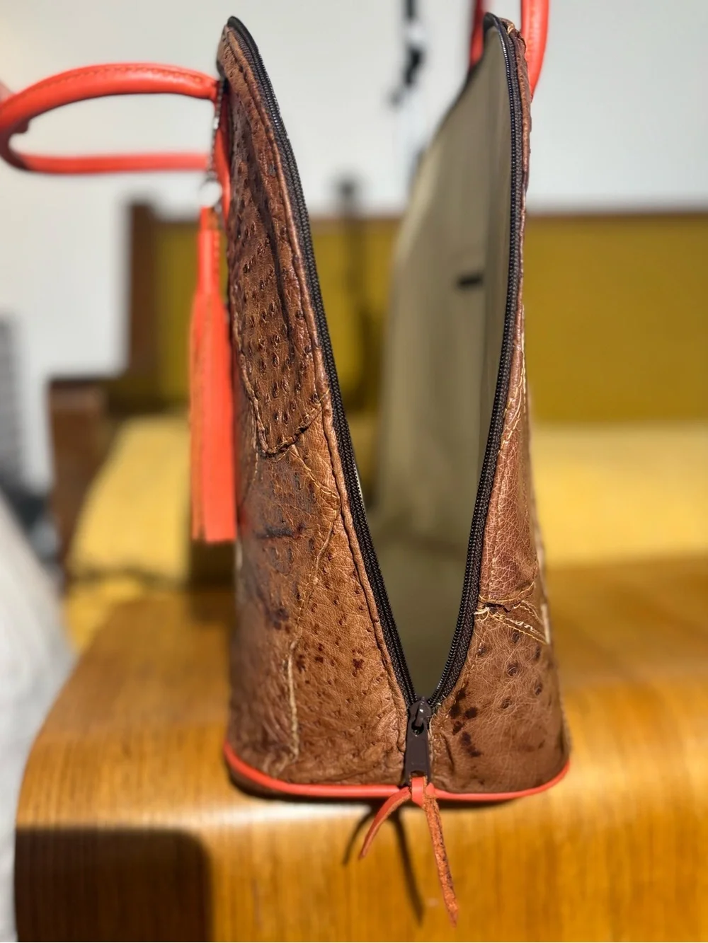 Large beautiful ostrich leather vintage bag